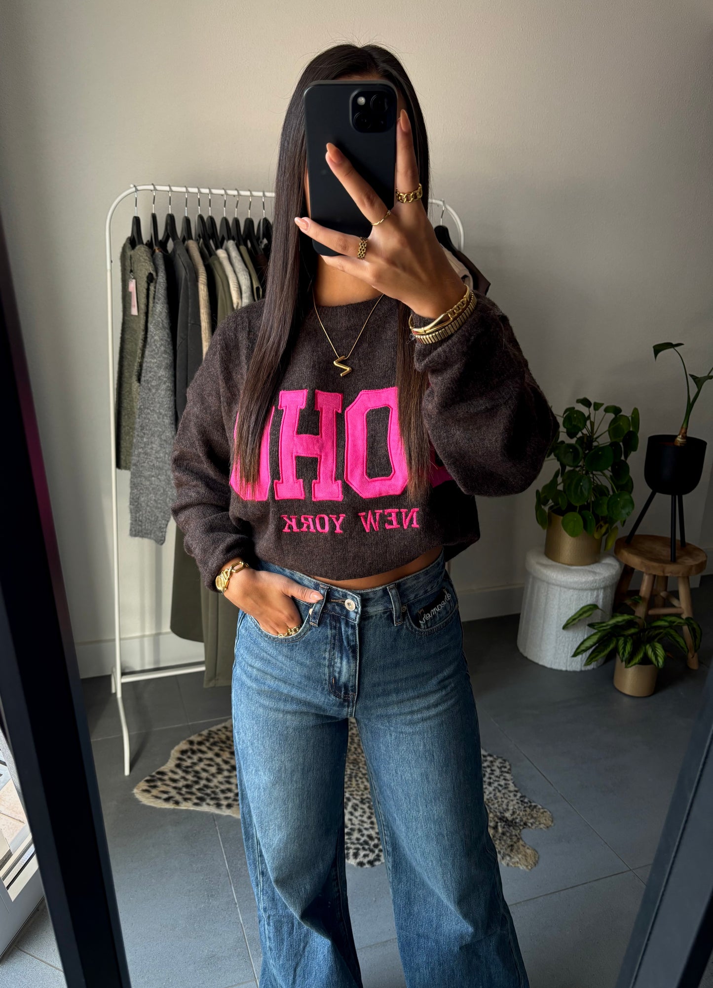 Soho cozy college trui (bruin)