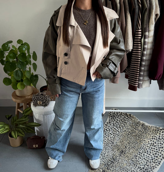 Contrast trench cropped jacket