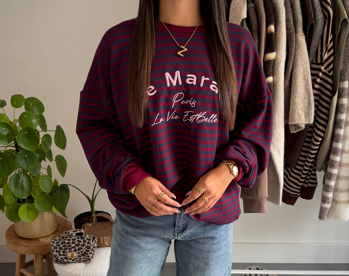 Parisienne stripe sweater (bordeaux)