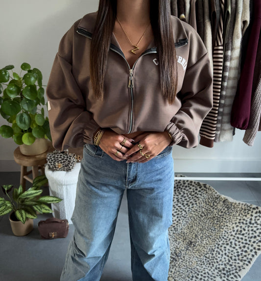 California varsity zip sweater (taupe)