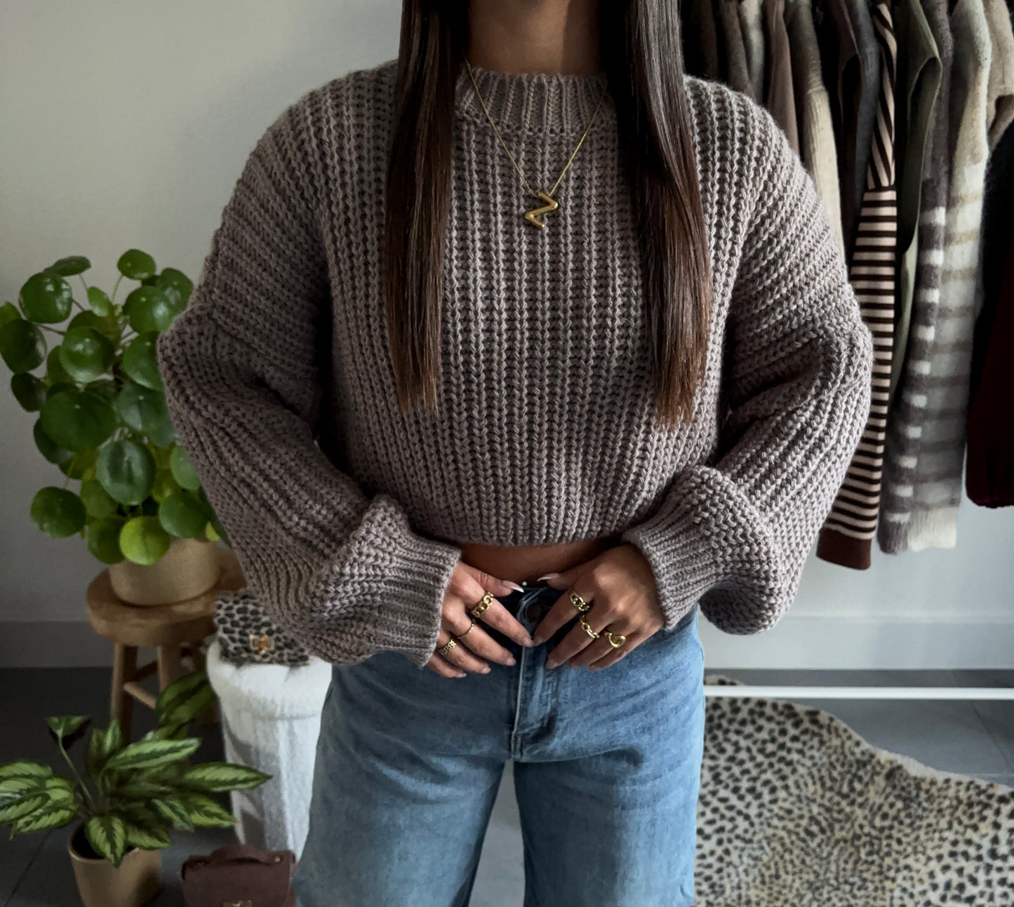 Cozy knit cropped trui