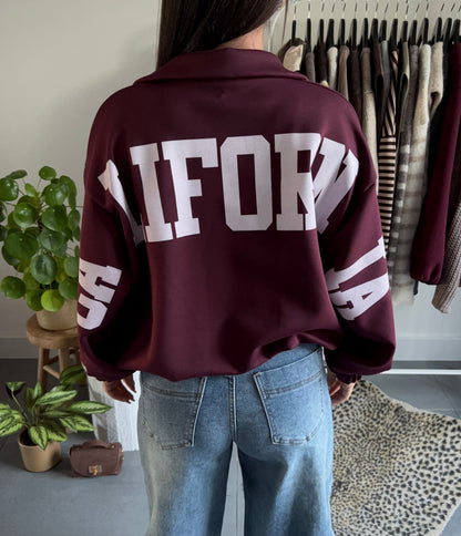 California varsity zip sweater (bordeaux)