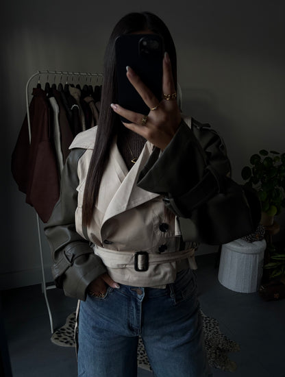 Contrast trench cropped jacket