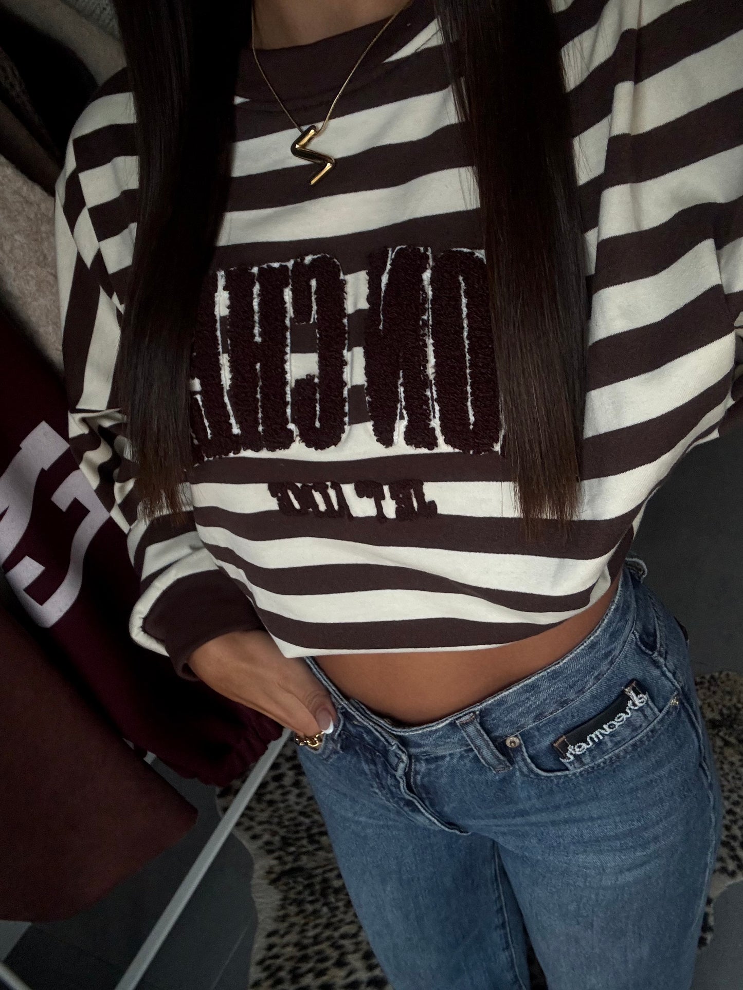 Choco stripe varsity sweater