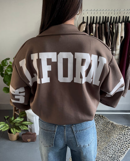 California varsity zip sweater (taupe)