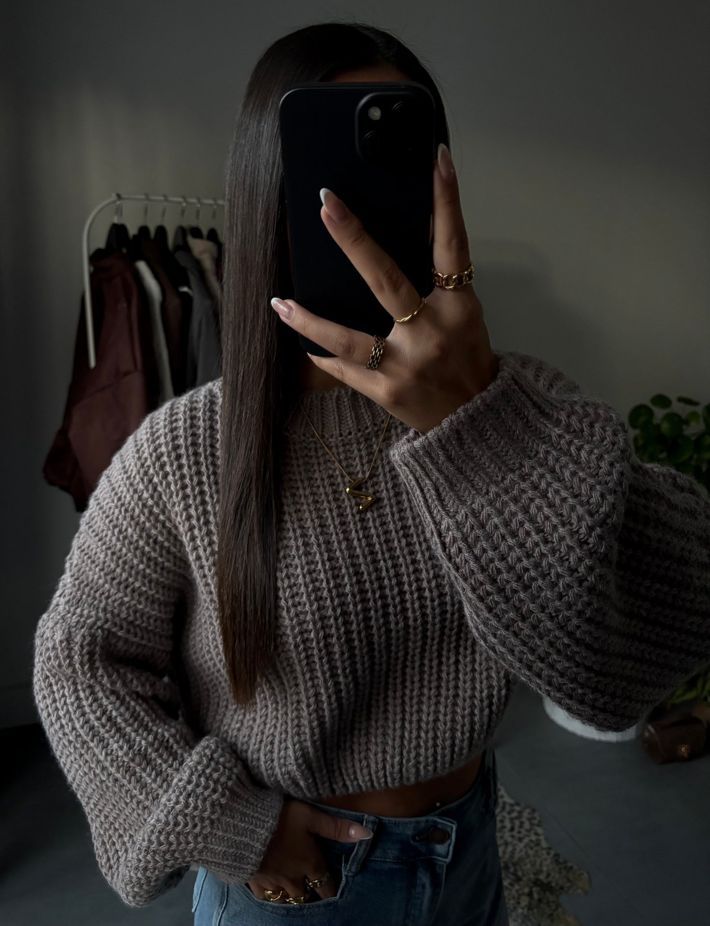 Cozy knit cropped trui