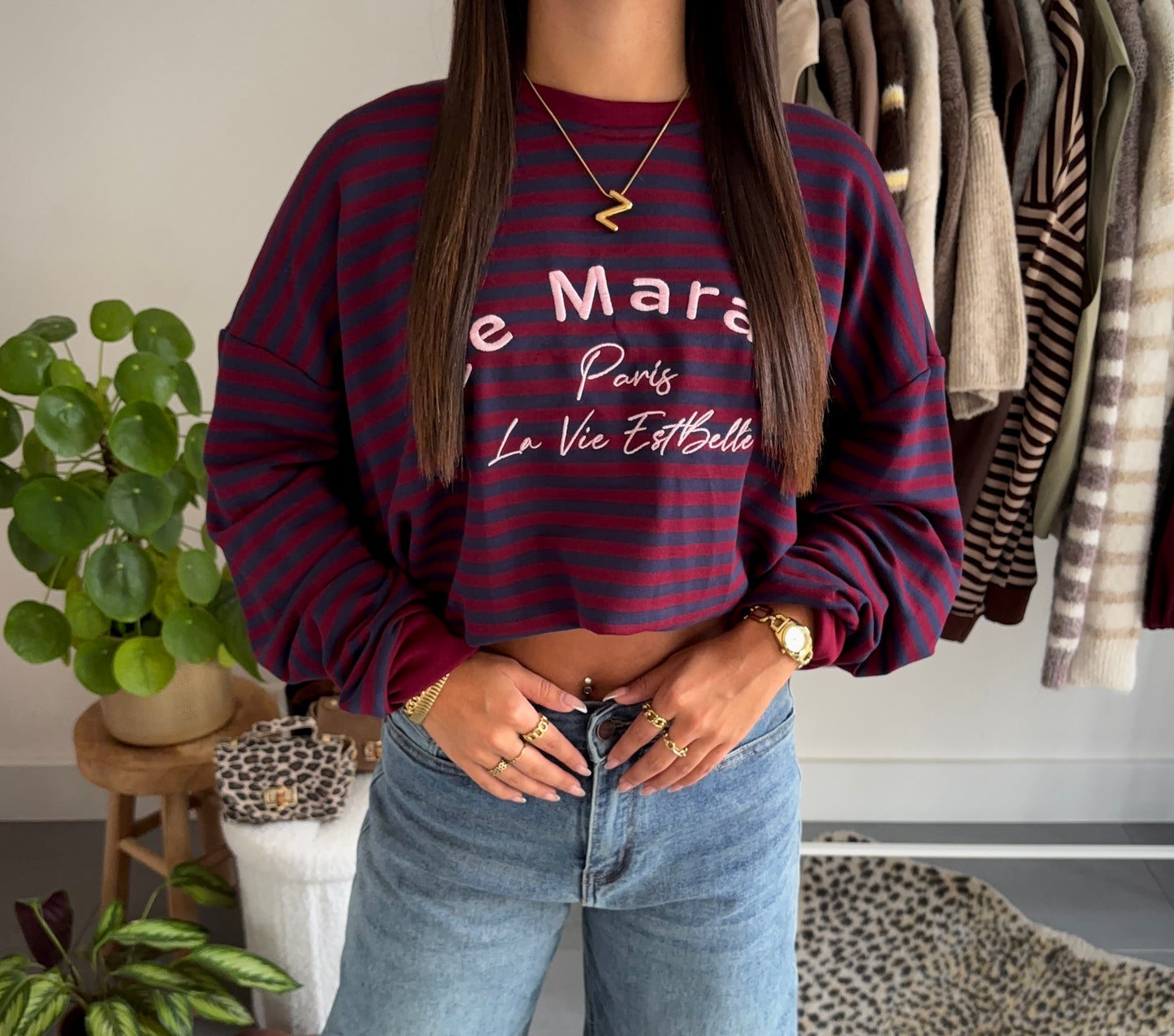 Parisienne stripe sweater (bordeaux)