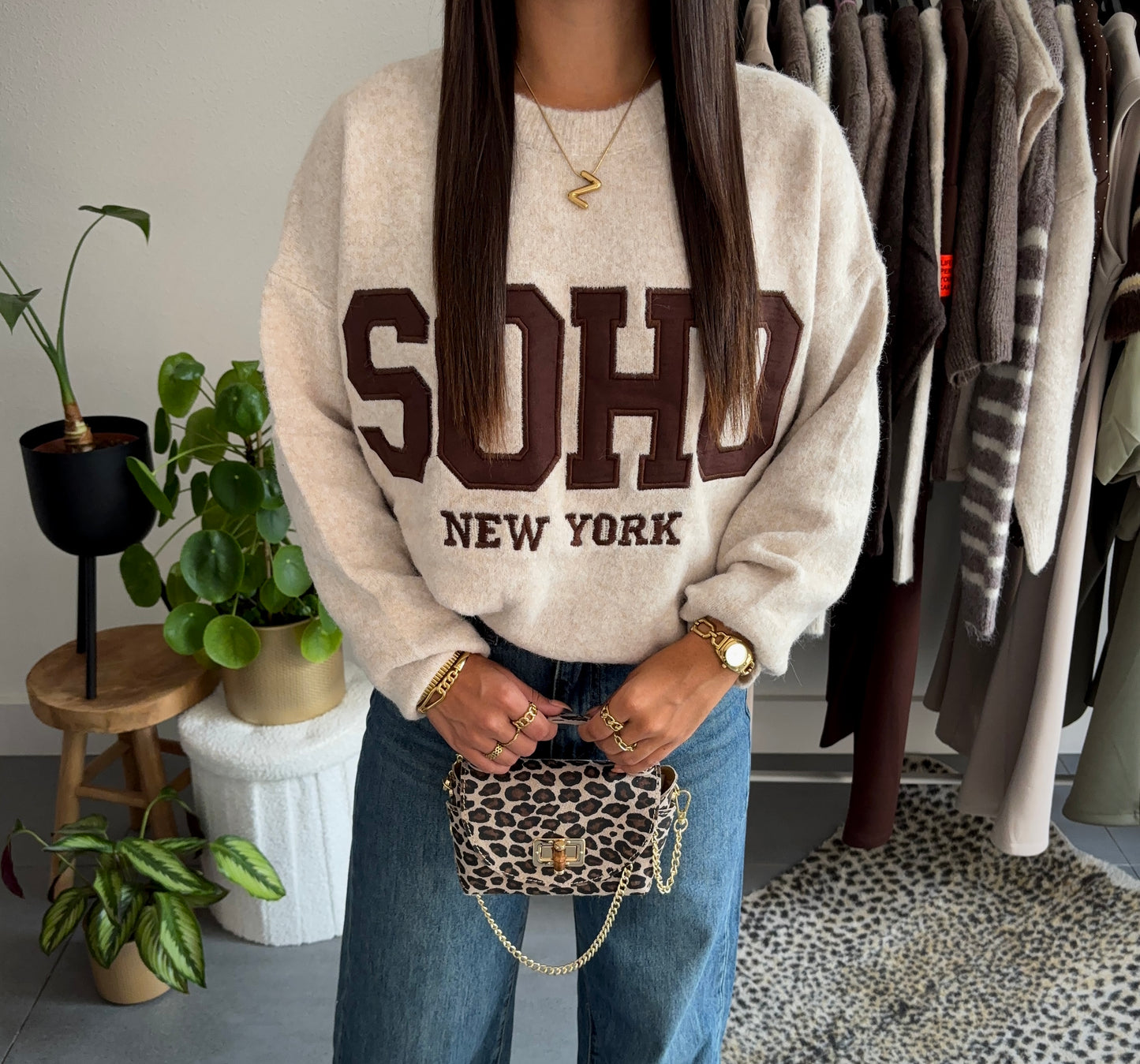 Soho cozy college trui (beige)