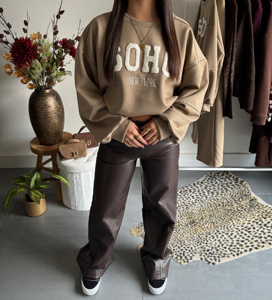 Textured leather pants (bruin)