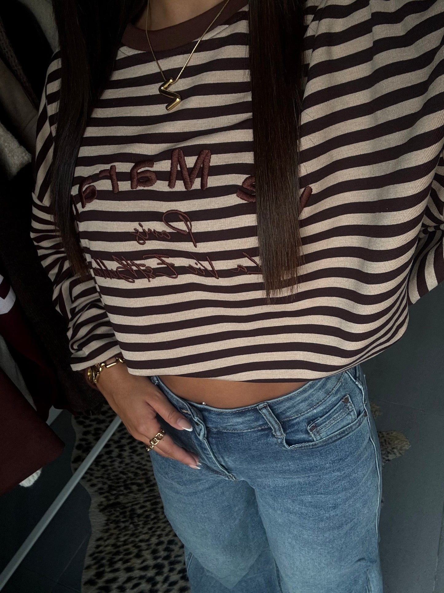 Parisienne stripe sweater (bruin)
