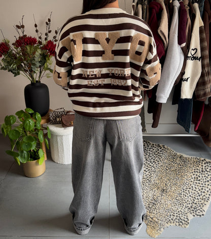 NYC varsity striped sweater