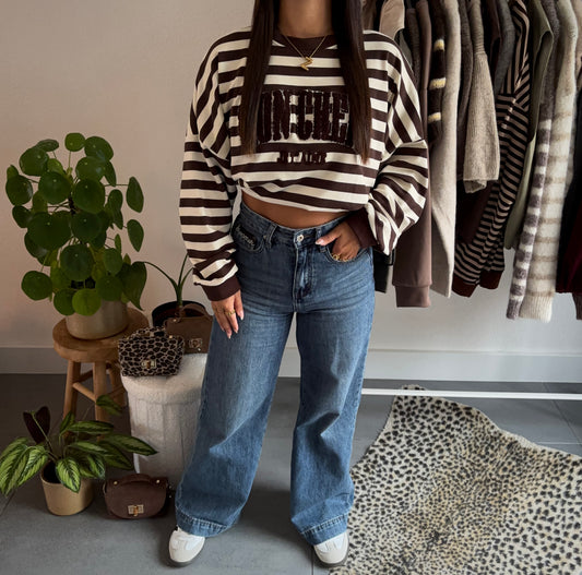 Choco stripe varsity sweater