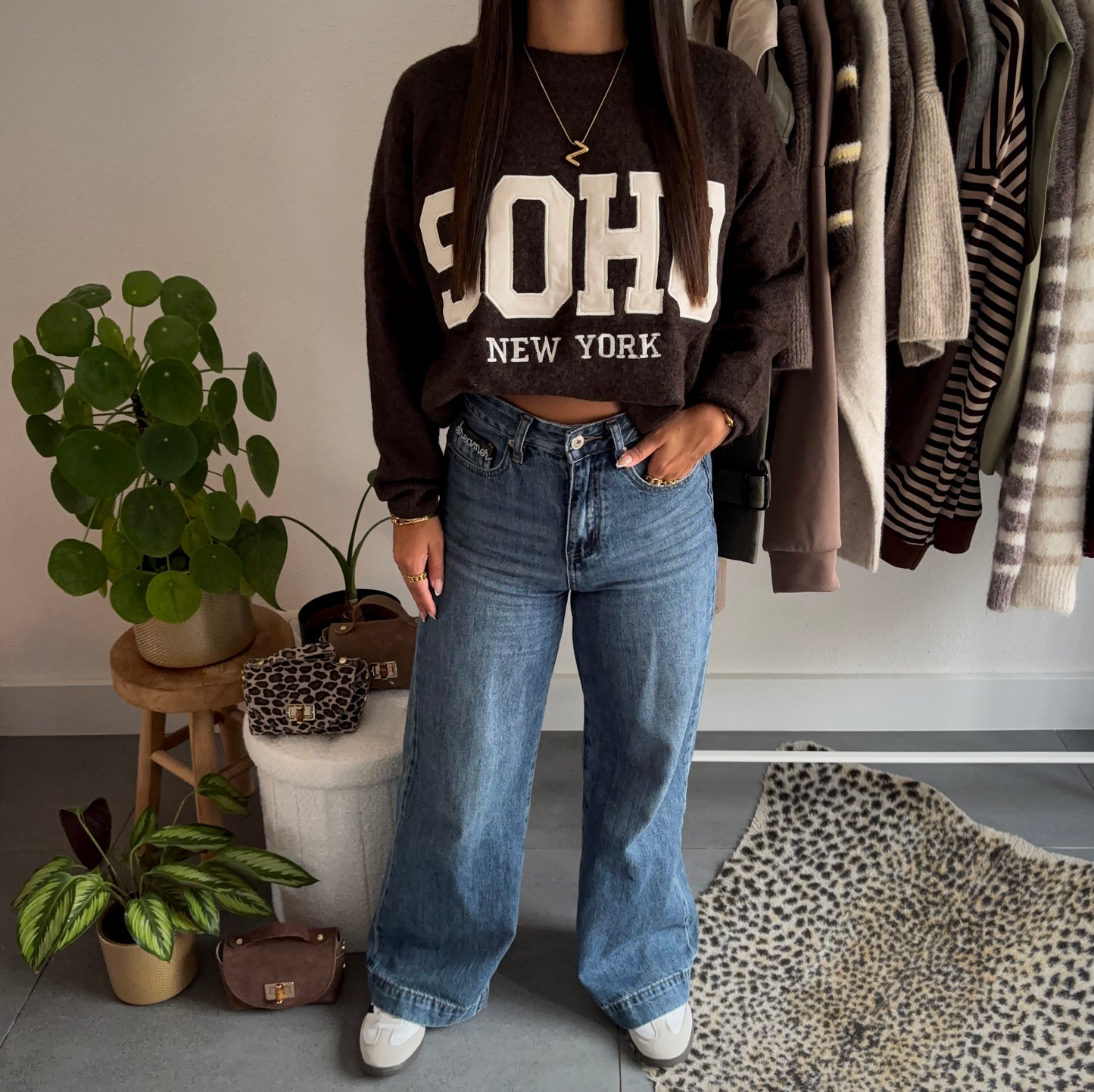 Soho cozy college trui (bruin/beige)
