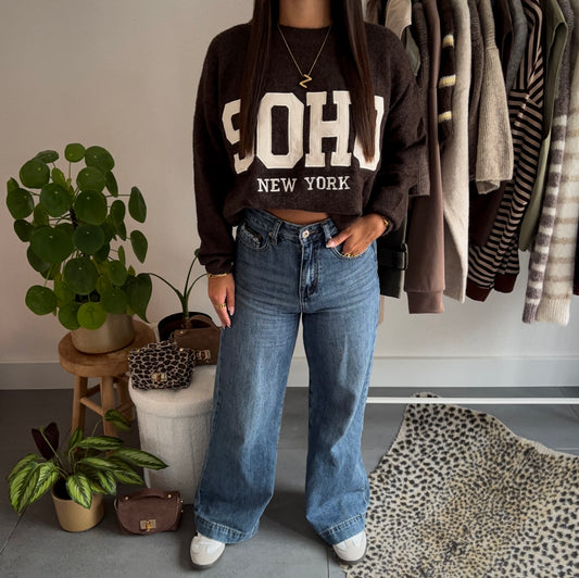 Soho cozy college trui (bruin/beige)