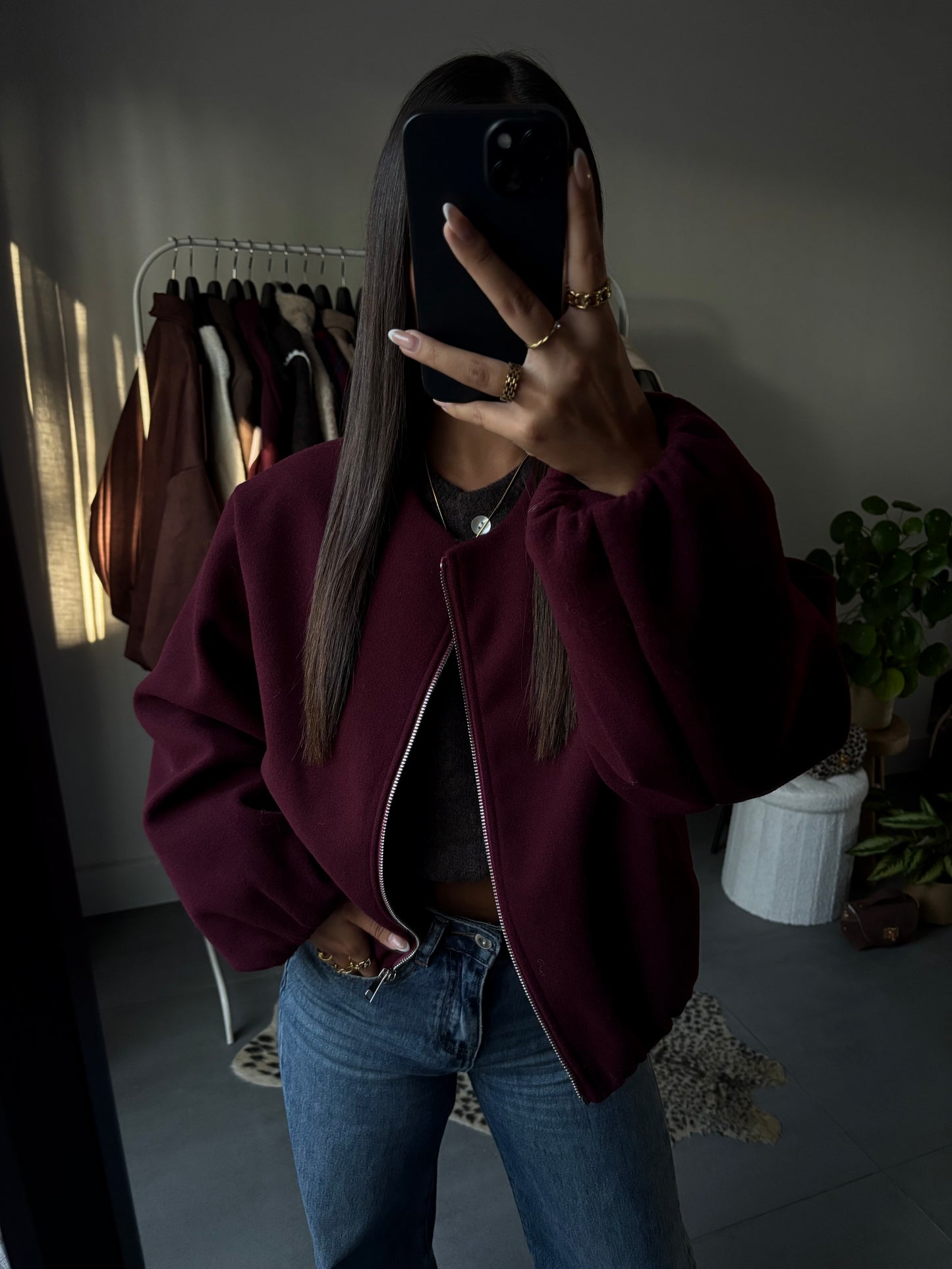 Minimal zip bomber jacket