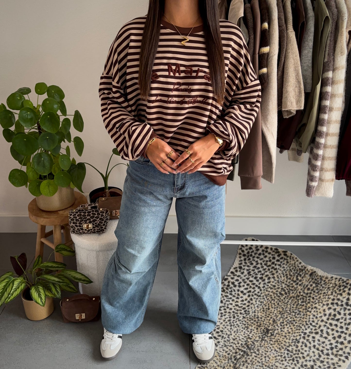 Parisienne stripe sweater (bruin)