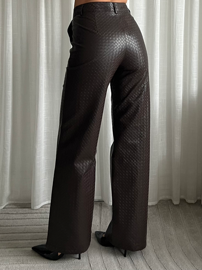Textured leather pants (bruin)