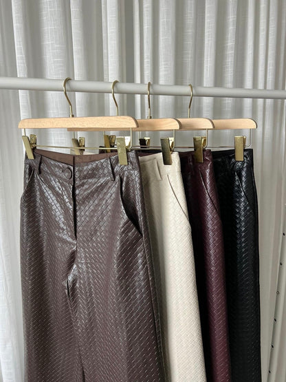 Textured leather pants (bruin)