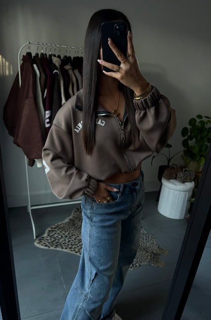 California varsity zip sweater (taupe)