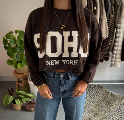 Soho cozy college trui (bruin/beige)