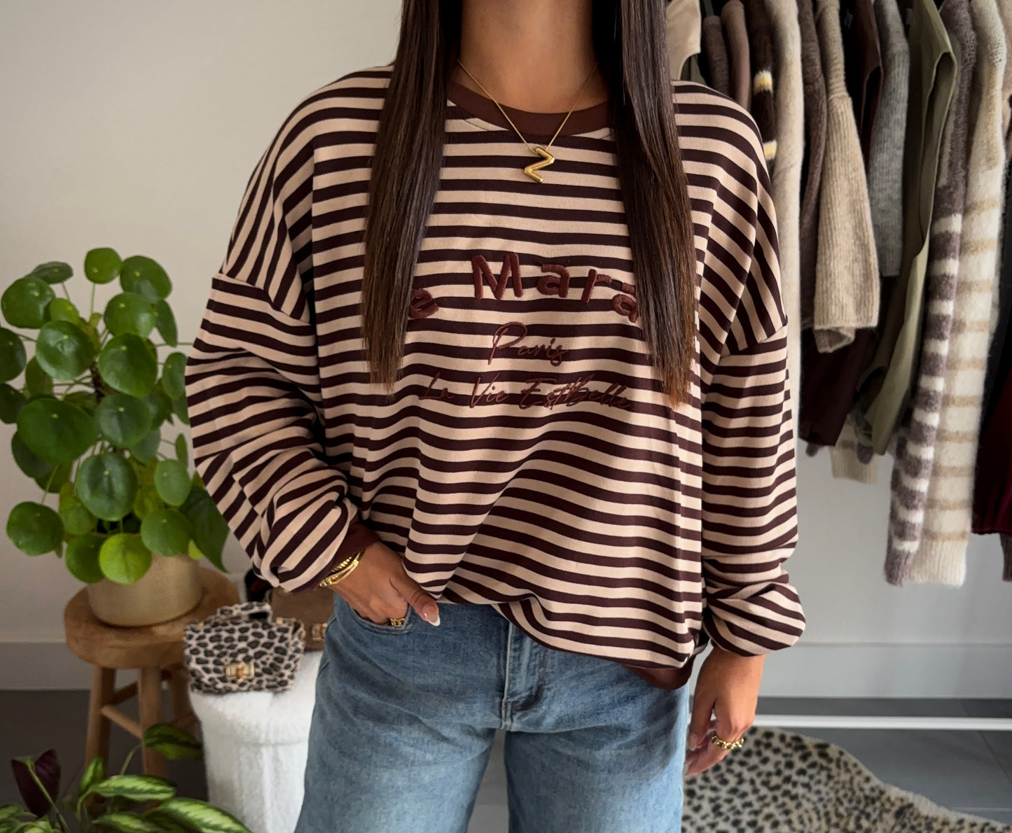 Parisienne stripe sweater (bruin)