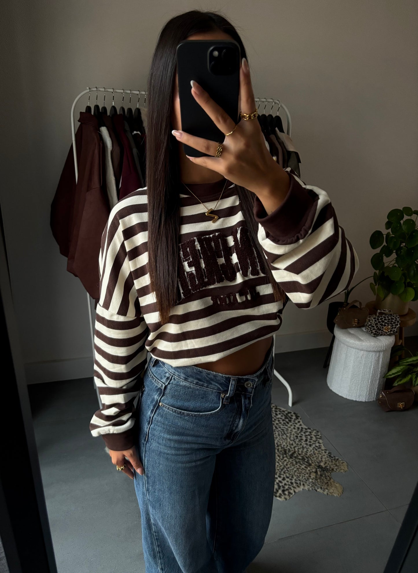 Choco stripe varsity sweater
