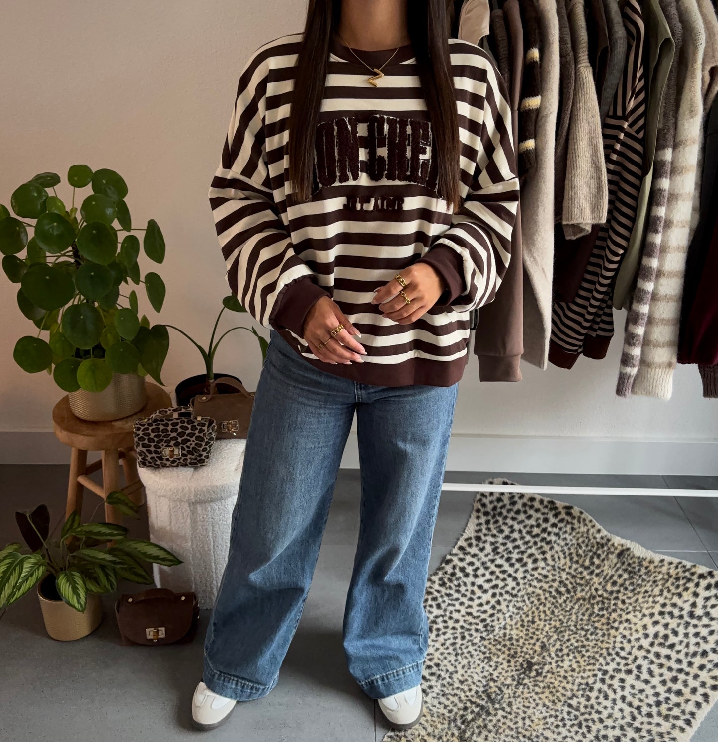 Choco stripe varsity sweater