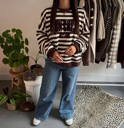 Choco stripe varsity sweater