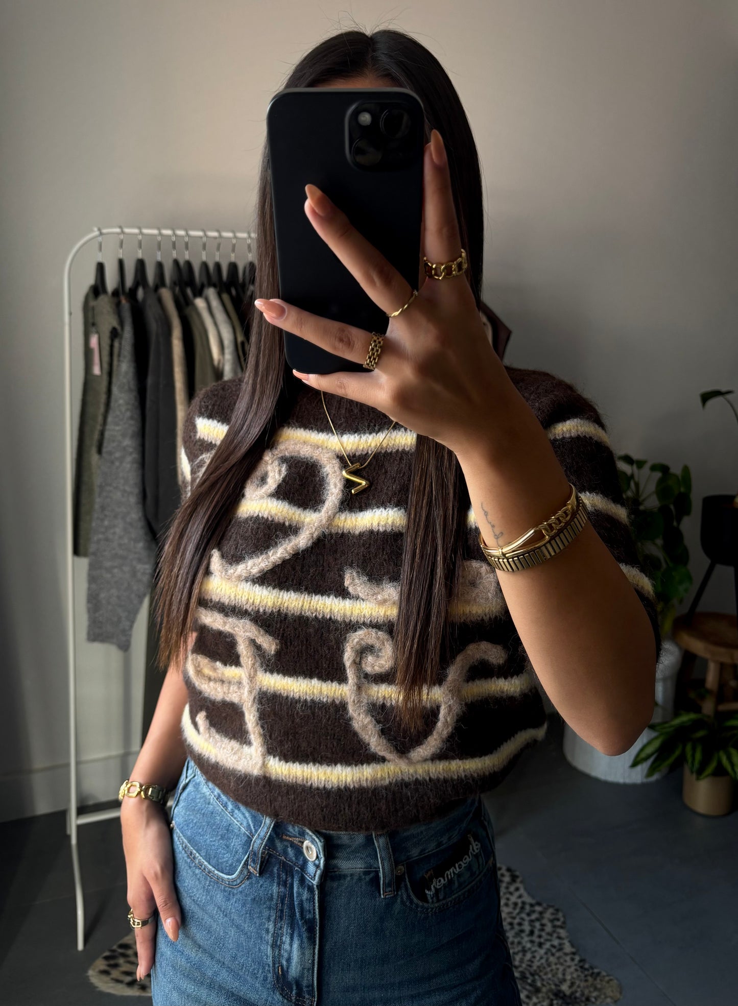 Choco stripe trui
