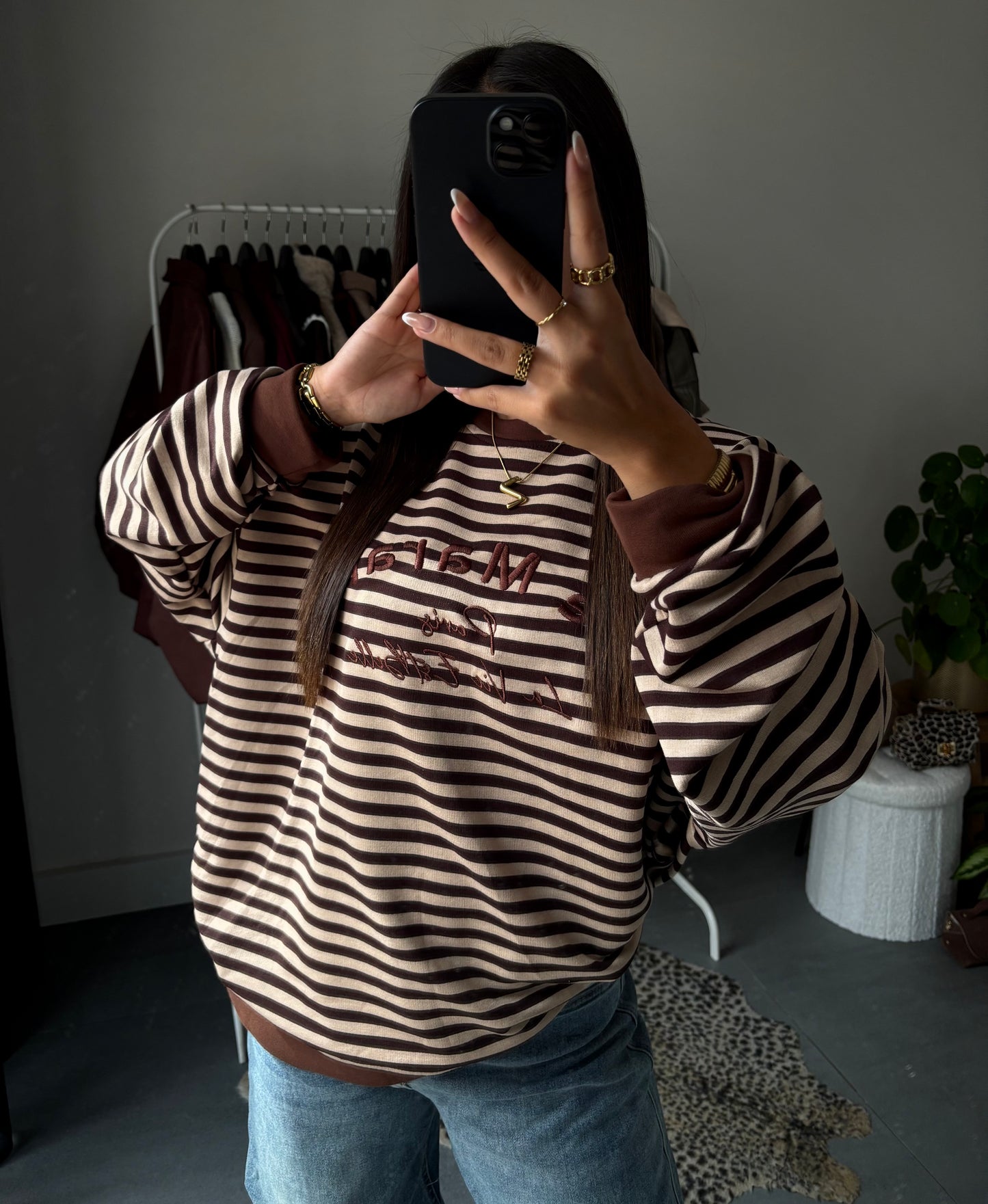 Parisienne stripe sweater (bruin)