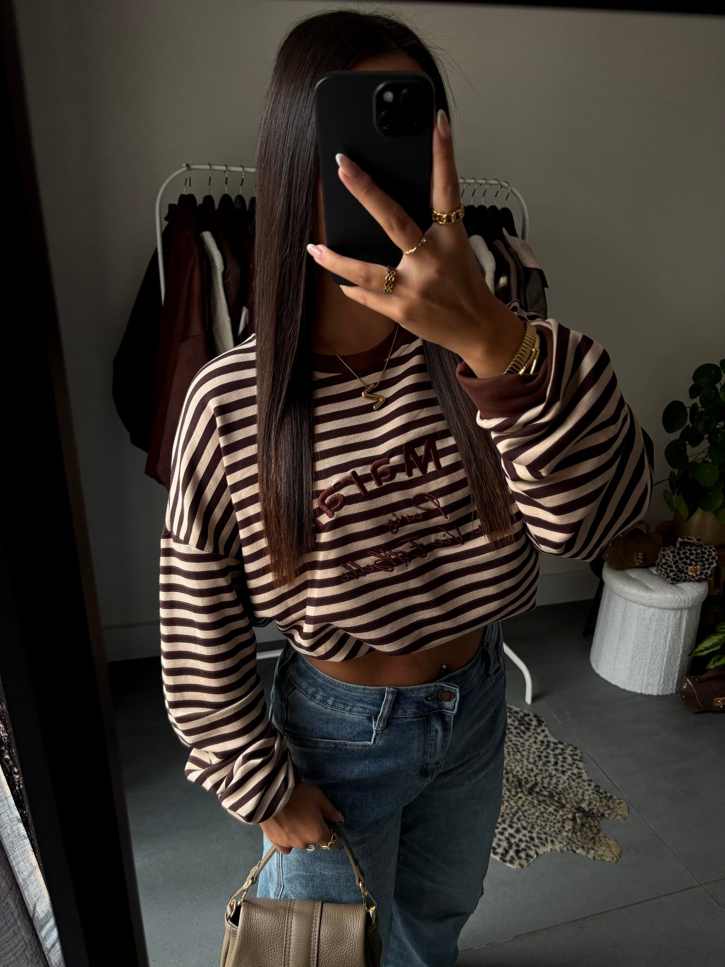 Parisienne stripe sweater (bruin)