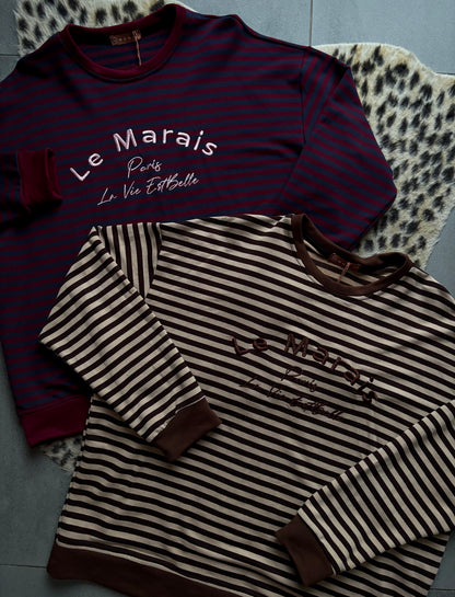 Parisienne stripe sweater (bruin)