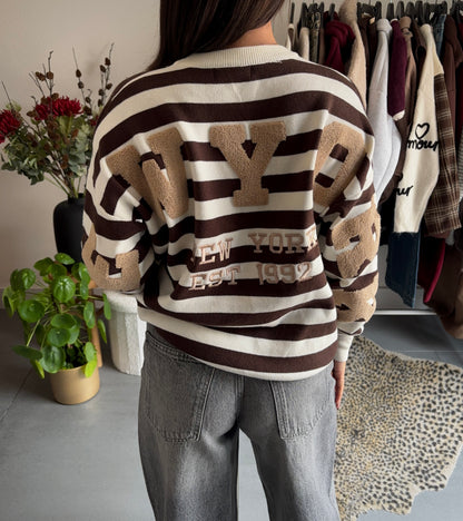 NYC varsity striped sweater