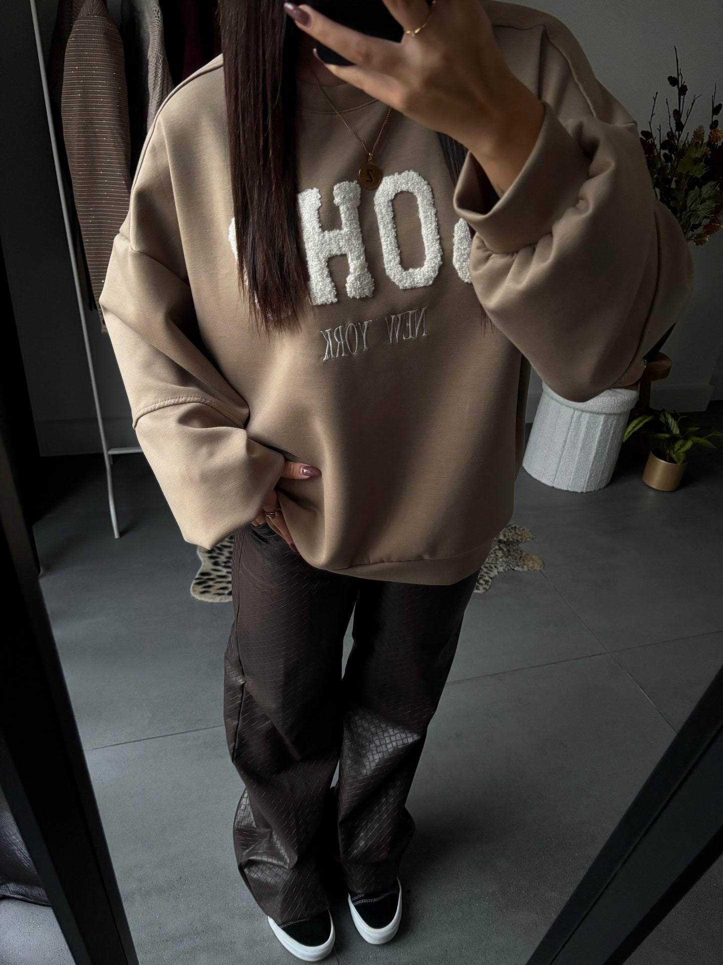 Textured leather pants (bruin)